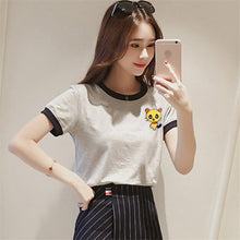Fashion Summer Sleeve T-shirts Plus Size Cute Female T shirts Cartoon Embroidery Top O-neck Women t shirt 72417 GS