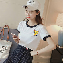 Fashion Summer Sleeve T-shirts Plus Size Cute Female T shirts Cartoon Embroidery Top O-neck Women t shirt 72417 GS