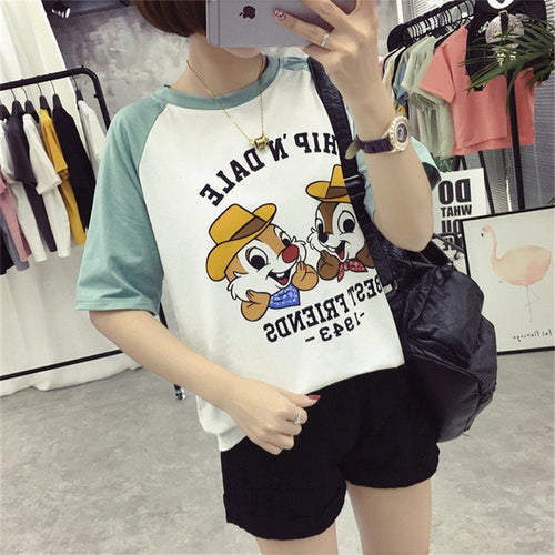 Fashion Summer Sleeve T-shirts Plus Size Female cute T shirts Cartoon Letter Print Top O-neck Women t shirt 72396 GS