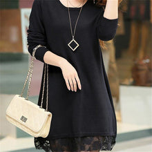 Fashion Sweater Dress Women Plus Size S-4xL Pullover Medium-long O-neck Lace Knitting Sweater 71687 GS