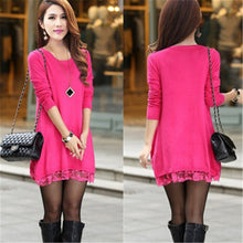 Fashion Sweater Dress Women Plus Size S-4xL Pullover Medium-long O-neck Lace Knitting Sweater 71687 GS