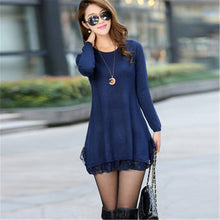 Fashion Sweater Dress Women Plus Size S-4xL Pullover Medium-long O-neck Lace Knitting Sweater 71687 GS