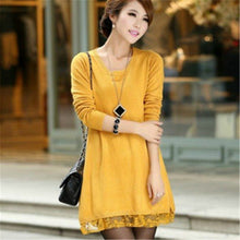 Fashion Sweater Dress Women Plus Size S-4xL Pullover Medium-long O-neck Lace Knitting Sweater 71687 GS