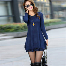 Fashion Sweater Dress Women Plus Size S-4xL Pullover Medium-long O-neck Lace Knitting Sweater 71687 GS