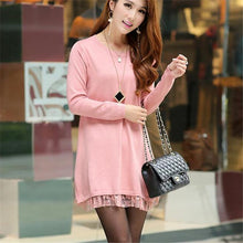 Fashion Sweater Dress Women Plus Size S-4xL Pullover Medium-long O-neck Lace Knitting Sweater 71687 GS