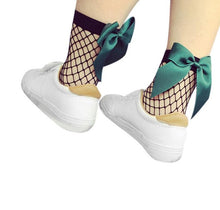 Fashion Women Bowknot Fishnet Ankle High Socks Mesh Lace Fish Net Short Socks Women Girls calcetines mujer #417 GS