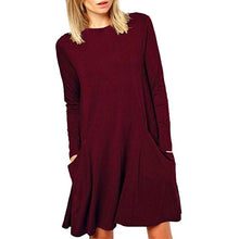 Fashion Women Loose Big Pocket Long Sleeve Solid Ruffles Mini Dress women dresses  lady dresses  #1215 GS