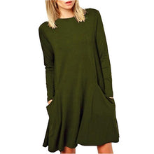 Fashion Women Loose Big Pocket Long Sleeve Solid Ruffles Mini Dress women dresses  lady dresses  #1215 GS