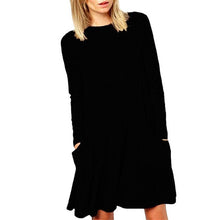 Fashion Women Loose Big Pocket Long Sleeve Solid Ruffles Mini Dress women dresses  lady dresses  #1215 GS
