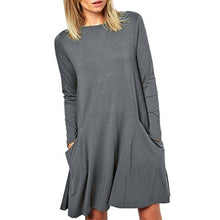 Fashion Women Loose Big Pocket Long Sleeve Solid Ruffles Mini Dress women dresses  lady dresses  #1215 GS
