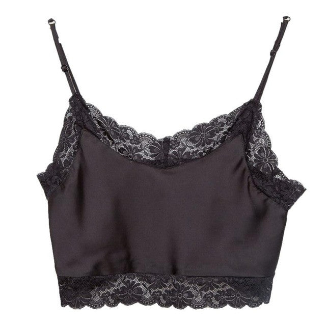 Fashion Women Sexy Lace Camis Solid Sleeveless Bottom Tank Top Silk Ladies Tops haut femme Cropped &23 GS