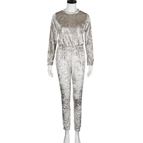 Fashion Women rompers And Jumpsuit Casual Velvet long Sleeved O Neck Slim    velvet jumpsuit combinais&23 GS