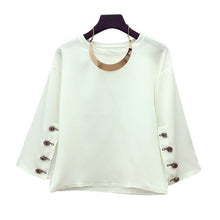 Female Fashion Button Chiffon Blouses Peter Pan Collar With necklace Casual Shirt Elegant Ladies Tops Women Blouse 72471 GS