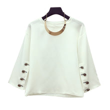 Female Fashion Button Chiffon Blouses Peter Pan Collar With necklace Casual Shirt Elegant Ladies Tops Women Blouse 72471 GS