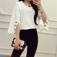 Female Fashion Button Chiffon Blouses Peter Pan Collar With necklace Casual Shirt Elegant Ladies Tops Women Blouse 72471 GS