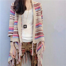 Female Fashion Cardigans Full Sleeve Sweater Plus Size knitted Open Stitch O-neck Print Tassel Outwear 72063 GS