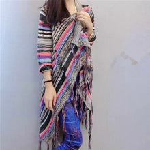 Female Fashion Cardigans Full Sleeve Sweater Plus Size knitted Open Stitch O-neck Print Tassel Outwear 72063 GS