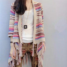 Female Fashion Cardigans Full Sleeve Sweater Plus Size knitted Open Stitch O-neck Print Tassel Outwear 72063 GS