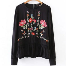 Female Fashion Long Sleeve Blouses O-Neck Ladies Tops Casual shirt Embroidery Floral Blouse Women Plus Size 72469 GS