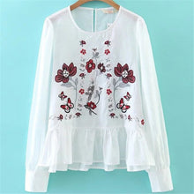 Female Fashion Long Sleeve Blouses O-Neck Ladies Tops Casual shirt Embroidery Floral Blouse Women Plus Size 72469 GS