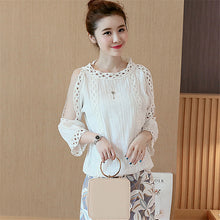 Female Fashion White Blouses O-neck Shirt Ladies Tops Half Sleeve Off Shoulder Hollow Out Blouse Women Plus Size 71700 GS