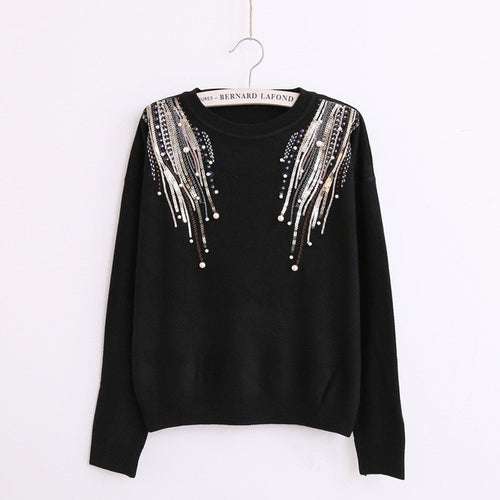 Female Sweater New Autumn Winter Plus Size KnittedO-neck Pullovers Full Sleeve Hot  Sequined Bling Outwear 72061 GS