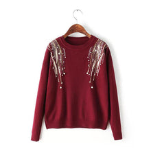 Female Sweater New Autumn Winter Plus Size KnittedO-neck Pullovers Full Sleeve Hot  Sequined Bling Outwear 72061 GS