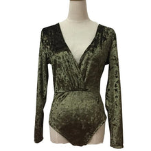 Hot Sale Womens Bodysuit Deep V Neck Shiny Velvet Jumpsuit Ladies Party Sexy Rompers combinaison femme &03 GS