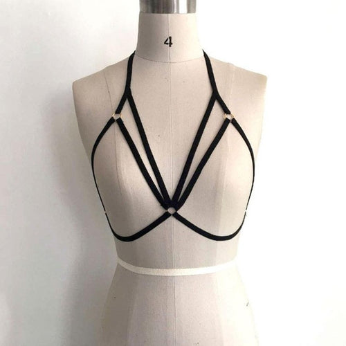 Hot Sale Womens Sexy Bra Elastic Strappy Crop Tops Hollow Out Bra Bustier Cropped Female Black #03 GS