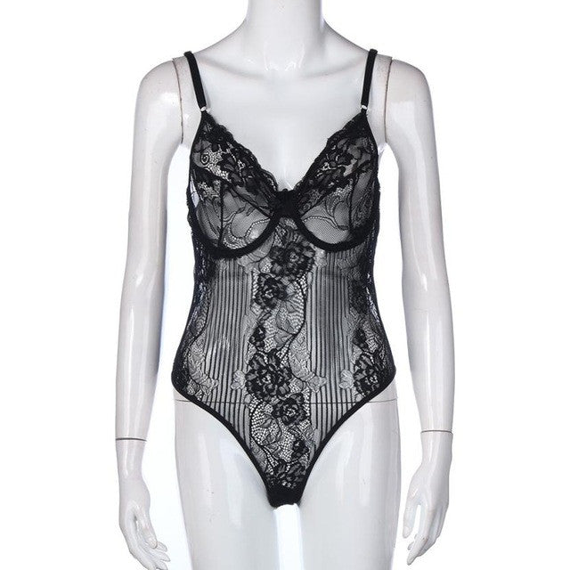 Hot Sexy Lace Bodysuit Women Hollow Out V Neck Sleeveless  Lace Bralette Bustier Jumpsuit Rompers Women Overalls #53 GS
