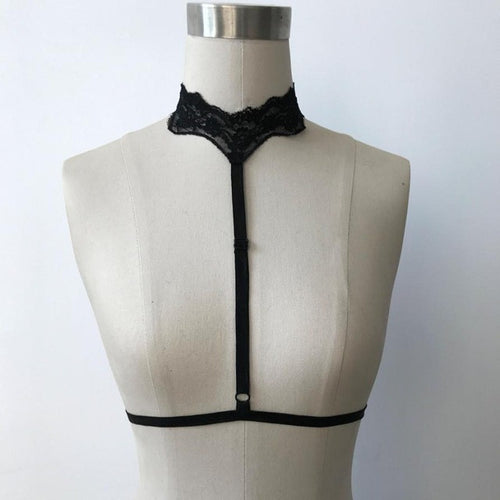 Hot Sexy Womens Goth sexy Strapy Bra Garter Belt Erotic Chest Lace Body Bridal Bandage Lingerie Crop Top Black White #23 GS