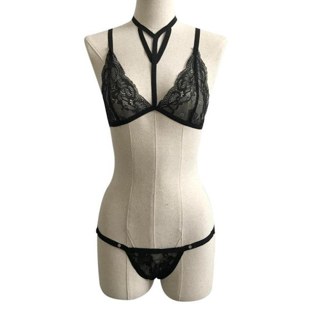 Lace Sexy Women Lingerie Corset Backless Bandage Push Up Crop Top +Pants Set Women haut femme Black White #23 GS