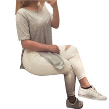 Long Style T shirt Women Fashion Causal Loose Split Solid Woment Tops   Ladies Girls T-shirt Camisas Femininas YE GS