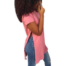 Long Style T shirt Women Fashion Causal Loose Split Solid Woment Tops   Ladies Girls T-shirt Camisas Femininas YE GS