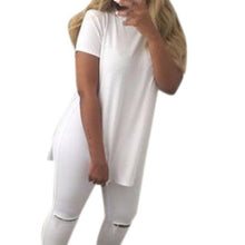 Long Style T shirt Women Fashion Causal Loose Split Solid Woment Tops   Ladies Girls T-shirt Camisas Femininas YE GS