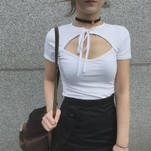 New Arrival Fashion Harajuku Hollow Out T shirt Women Short Sleeve Slim Tops Korean Casual Sexy T-shirt 72557 GS