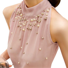 New Arrival Fashion Women Beading Chiffon Blouse Sleeveless Fashion Women Turtleneck Chiffon Blouse Shirt Women Top 70689 GS