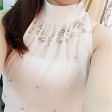 New Arrival Fashion Women Beading Chiffon Blouse Sleeveless Fashion Women Turtleneck Chiffon Blouse Shirt Women Top 70689 GS