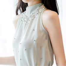 New Arrival Fashion Women Beading Chiffon Blouse Sleeveless Fashion Women Turtleneck Chiffon Blouse Shirt Women Top 70689 GS