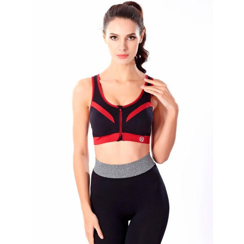 New Arrival Fitness Bra For Women Zipper Push Up Wire Free Padded Anti-shock Sweat Workout Bra Crop Top Female #63 GS