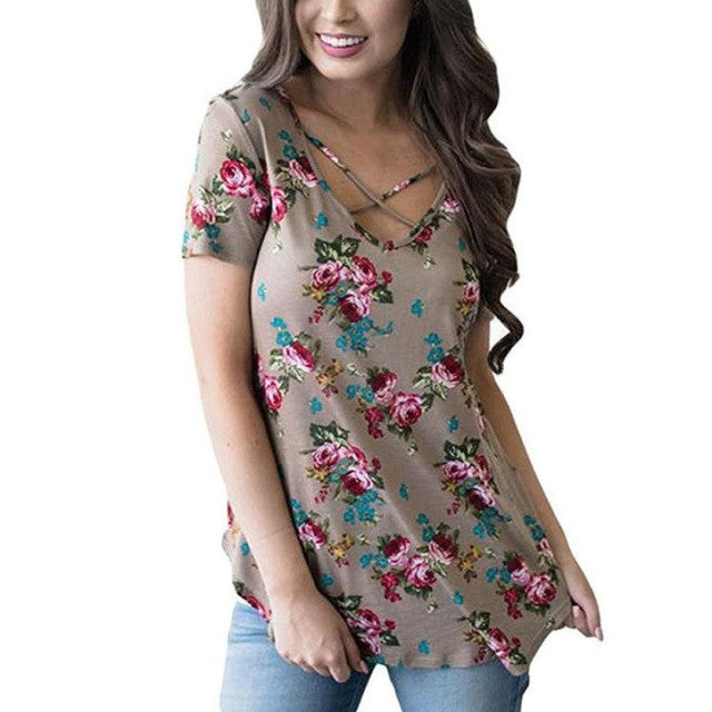 New Arrival  T-shirts Women t shirt Crisscross Front Tops Tees Women's clothing Satin V-neck fashion T-shirts #425 GS