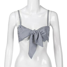 New Arrival  Women Blue Nevy Striped Camis Female Sleeveless Tops Blackless Bowknot Beach Short Tank Tops Women #23 GS