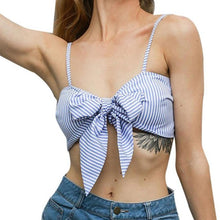 New Arrival  Women Blue Nevy Striped Camis Female Sleeveless Tops Blackless Bowknot Beach Short Tank Tops Women #23 GS