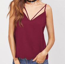 New Arrival  Women Tank Tops V-Neck Sleeveless Solid Strappy Casual Tank Tops Ladies Camis Female Black/Red #419 GS