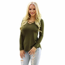 New Arrival Women Casual Basic T-Shirt Long Sleeve Crossing O Neck Women Tops Solid Tee Shirt Camisetas Feminina #1207 GS