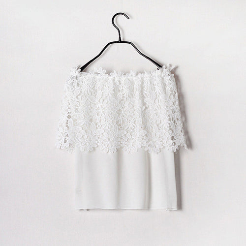 New Arrival Women Shirts Korean Sexy Hollow Out Floral Lace Blouse Shirt Slash-Neck Blusas Woman Tops Plus Size 72725 GS