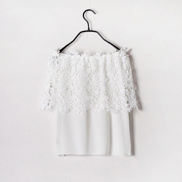 New Arrival Women Shirts Korean Sexy Hollow Out Floral Lace Blouse Shirt Slash-Neck Blusas Woman Tops Plus Size 72725 GS