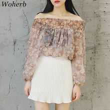 New Arrival Women Shirts Sexy Floral Chiffon Blouse Lantern Sleeve Shirt Slash-Neck Blouses Woman Tops Plus Size 72722 GS