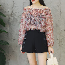 New Arrival Women Shirts Sexy Floral Chiffon Blouse Lantern Sleeve Shirt Slash-Neck Blouses Woman Tops Plus Size 72722 GS