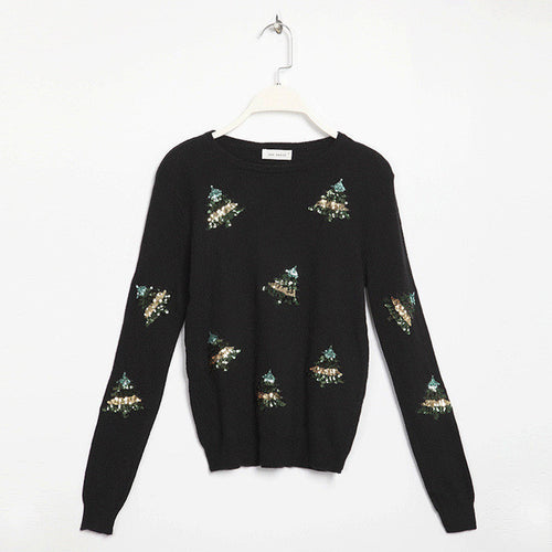 New Fashion Female Pullovers Knitted Long Sleeve O-neck Winter Autumn Sequin Bling Sweaters Hot  72042 GS